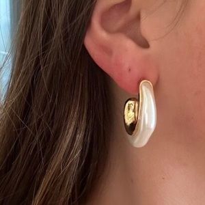 Brand New Gold & Pearl Hoop Earrings